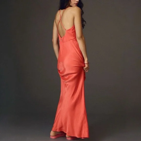 ANTHROPOLOGIE Plunge V-Neck Satin Maxi Slip Dress‎ Sz XL - Picture 2 of 7